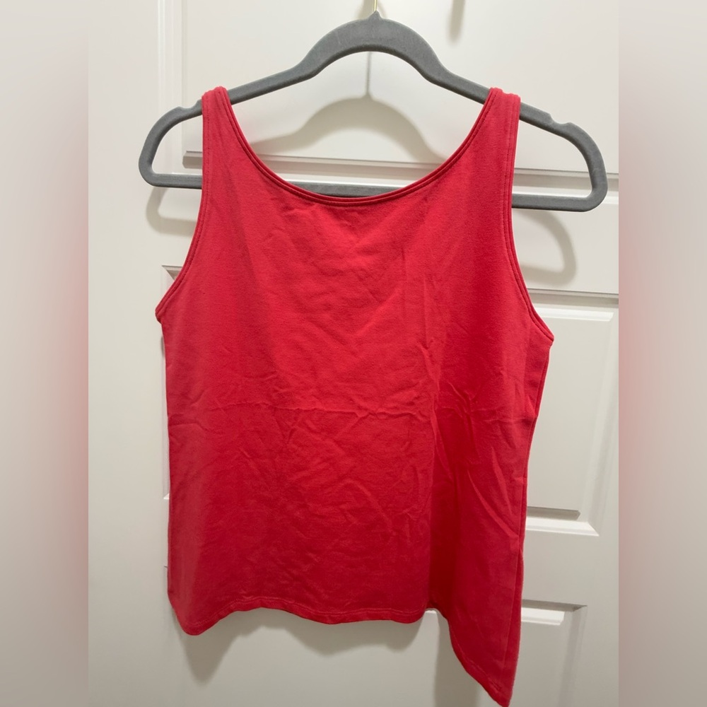 Eileen Fisher. Organic Stretch Cotton Tank. Cherry/Coral. Size Small. - Picture 3 of 4